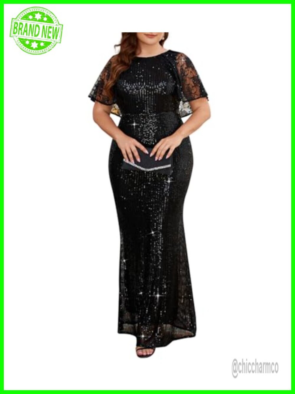 Sequin Mesh Bodycon Formal Maxi Dress Evening Gown